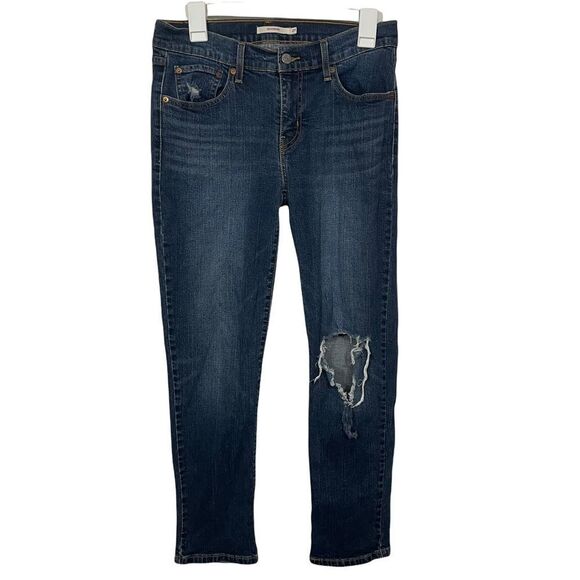 Levi’s Medium Wash Mid Rise Distressed Boyfriend Jeans - Picture 1 of 4